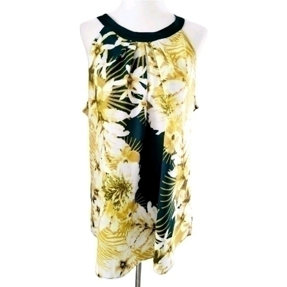 💥NWT💥 NEW YORK & CO SILKY RAINFOREST BLOOMS TOP SZ L - Picture 1 of 6